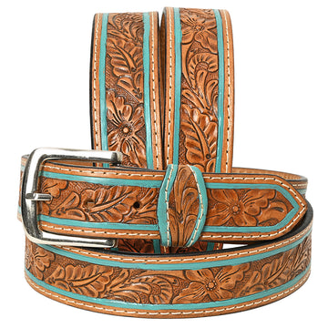 HILASON Western Genuine Leather Belt for Men Women Cowboy Cowgirl Handmade Unisex Full Grain Heavy Duty Floral Tooled Belt